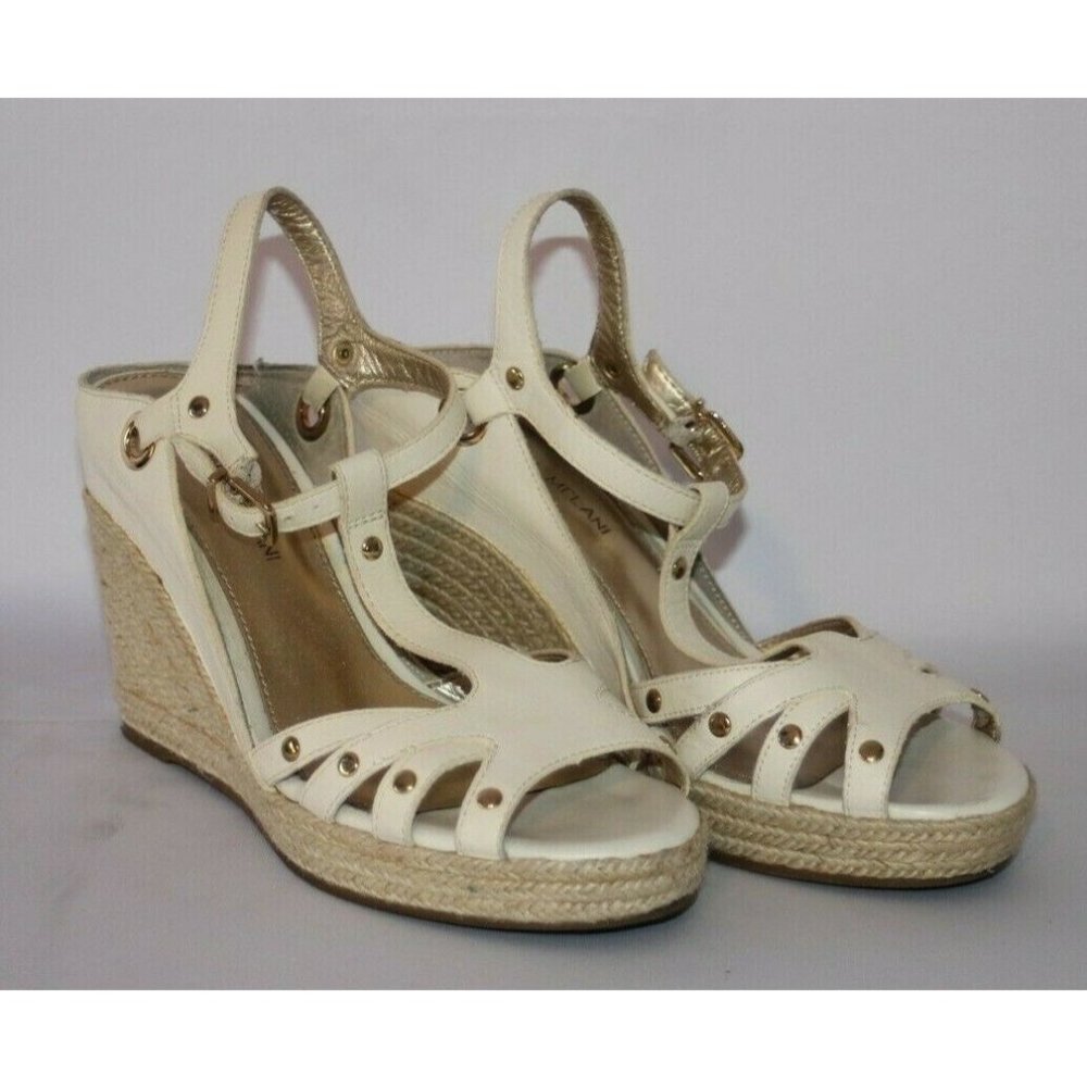 Antonio Melani Leather T-Strap Espadrille Wedge Sa